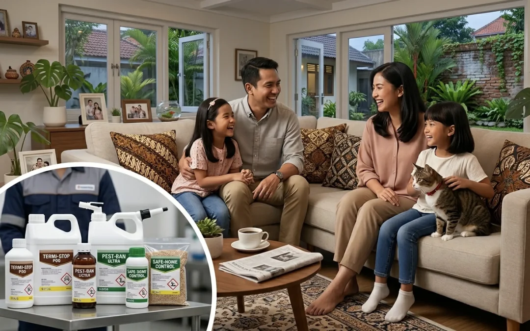 Ruang keluarga yang bersih dan nyaman untuk tempat bermain, menjawab pertanyaan apakah pestisida aman untuk anak dan peliharaan setelah penyemprotan.